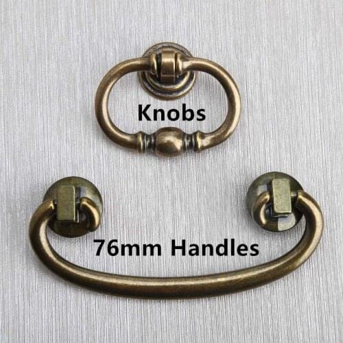 Dresser pulls knob handle bronze drawer cabinet knob 76mm antique brass drop rings retro furniture handle knob vintage style 3"