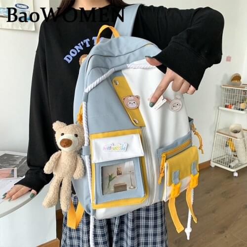 BaoWomen New 2021 Nylon Women Backpack Cartoon Printing Insert Buckle Schoolbag For Teenage Girls Waterproof Multi-pocket Bags