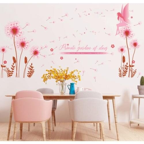 [shijuekongjian] Dandelion Wall Stickers Vinyl DIY Flower Mural Decals for Living Room Bedroom Kitchen Home Wedding Decoration