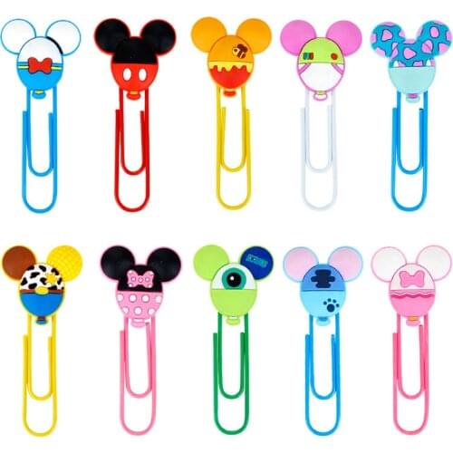 10pcs Disney Mickey Head Style Paper Clip Large Paper Clip Cute Color Bookmarks Stitch Paper Clip School Office Stationery Gifts