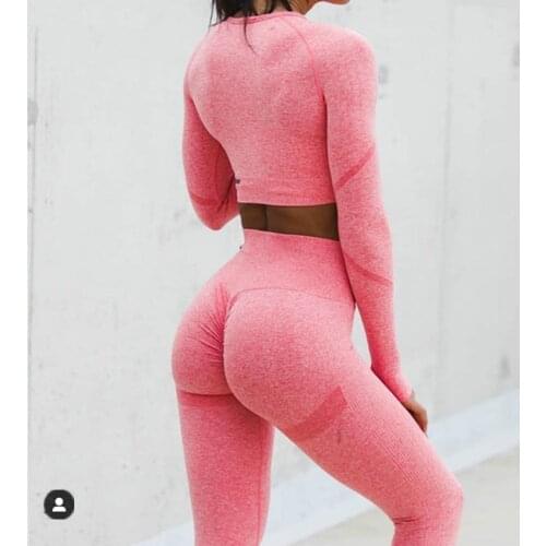 2pcs/set Vital Women Sport Suit Yoga Set Gym Workout Clothes Long Sleeve Fitness Crop Top + High Waist Energy Seamless Leggings