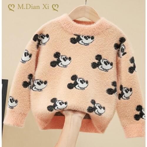 Girls' Sweater Autumn Winter 2021 New Girls' Mickey Cartoon Korean Style Knitted Sweater Childrens Mink Fleece Pullover