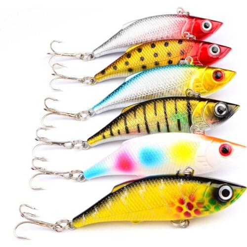 1pc VIB Vibration Pike Bass Fishing Lures 8cm 9.7g Artificial Bait 3D Eyes Hard Lure Diving Swivel Jig Wing Wobbler Crankbait