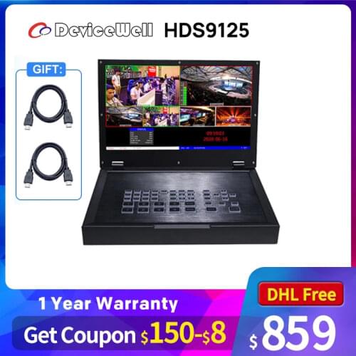 DeviceWell HDS9125 5 Channel definition video switcher Live Broadcast LCD Display 4 HDMI-compatible 1 DP Input Video Switcher