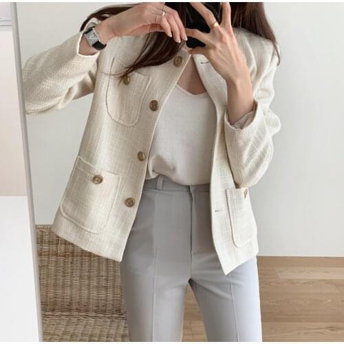 Vintage Cardigan Woolen Jacket Autumn Winter Tweed Coat 2021 Fashion Womens Long Sleeve Tweed Jacket