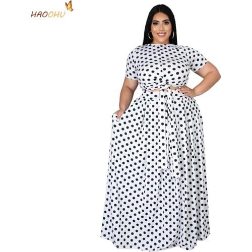 HAOOHU Skirt Suits Urban Fashion Tie-Dye Swing Skirt 2 Piece Suit 3XL Large Plus Size Women Clothing Two Piece Set Summer 2021