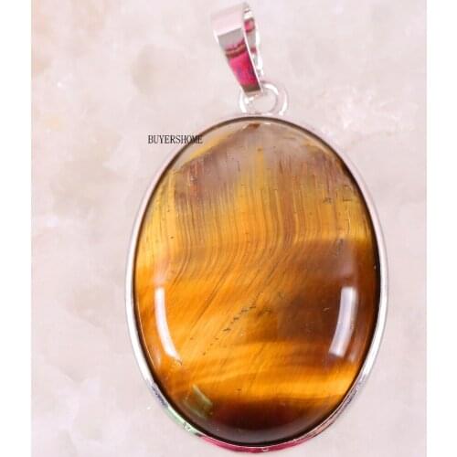 Women Jewelry Gift Natural Stone Cabochon Oval Bead Golden Tiger Eye Pendant for Necklace 1Pcs K651