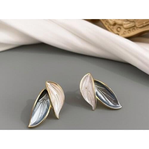 Summer Premium Double Color Haze Blue Leaf Drop Earrings Korean Fashion Jewelry Party Girls' High-Level Accessories For Woman