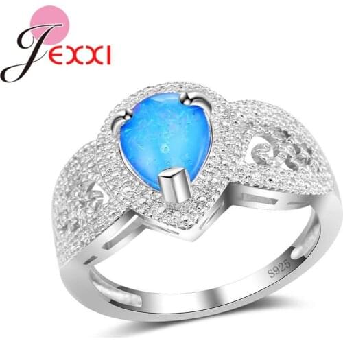 Waterdrop High Quality Blue Fire Opal 925 Sterling Silver Vintage Styles Rings Accessories For Girls Women Birthday Gifts