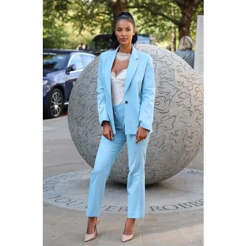 Notch Lapel Blue Women Blazer with Pants Suits Set 2 Pcs Long Sleeve Suit Women Jacket Suits Female Ladies Customize Made