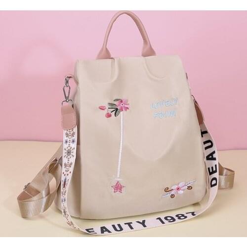 Women Daily Travel Anti-Theft Bagpack Rucksack Casual Oxford Cloth Backpack Flower Embroidered Shoulder School Book Bags