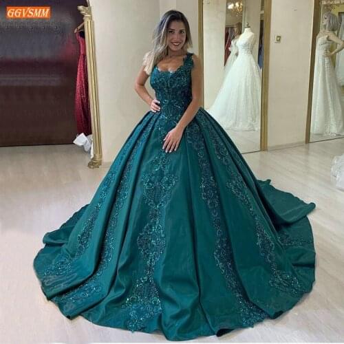 Luxury Peacock Blue Evening Dresses Long Lace Appliqued Beaded Satin Pageant Vestidos De Fiesta De Noche 2020 Women Party Gowns