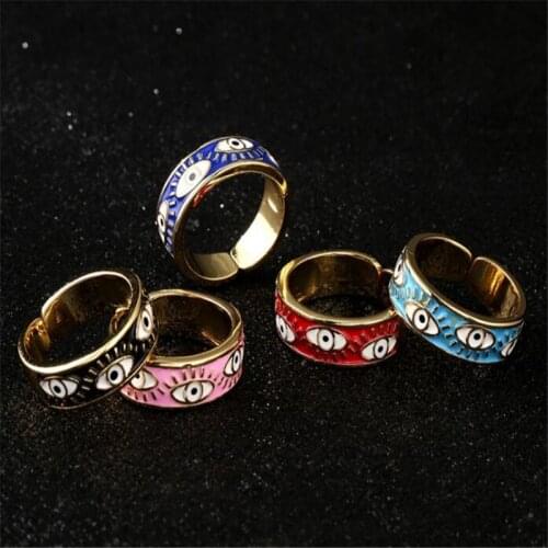 Fashion Creative 5 Color Enamel Devils Eye Womens Ring Hip-Hop Style Street Finger Ring Accessories Punk Female Open Jewelry