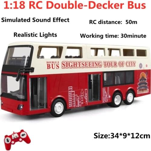 1:18 RC Double-Decker Bus Simulated Sound Effect LED Lights 2.4Ghz RC Cars Model Toys Gifts For Children