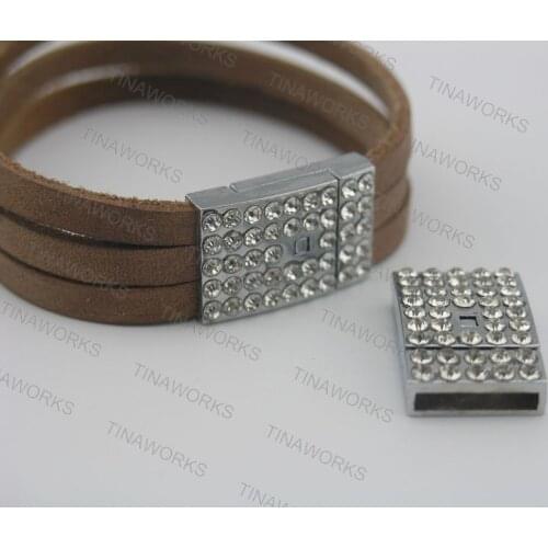 10 Sets 14.5x2.3mm L&N Free Rhodium Magnetic Clasps W Clear 888 Clear Rhinestones--CLP1149