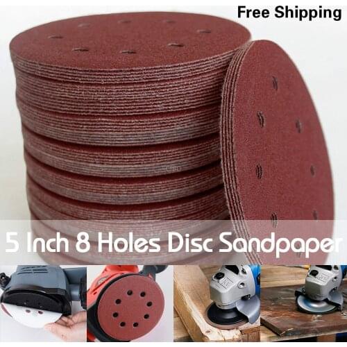 100pcs CIBO 125mm 5 Inch Round Sandpaper Eight Hole Disk Sand Sheets Grit 60-Grit 2000 Hook and Loop Sanding Disc Polish