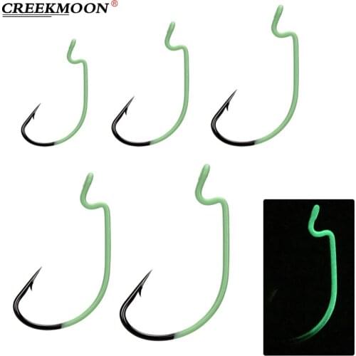 20Pcs High Carbon Steel Luminous Crank Hook Barbed Single Fishhooks Crank Hooks Set for Soft Worm Dark Carp Fishing Accessories