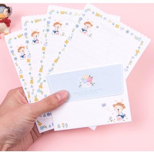 30packs Cartoon greeting card mini envelope letter paper set Rabbits Flower Penguin Writing Paper 4 Letter paper+2 envelopes