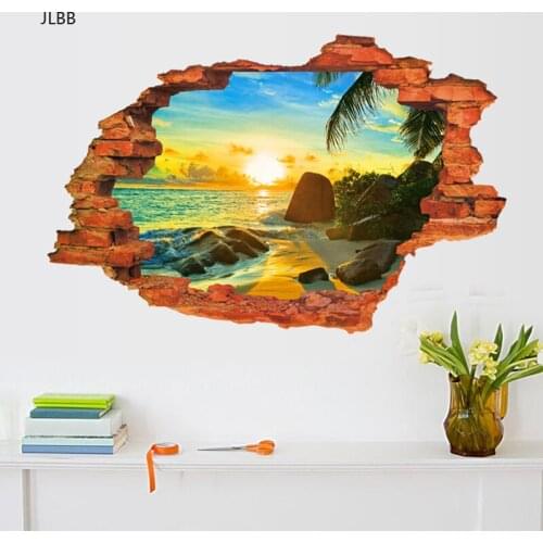 3D Broken Sunset Scenery Seascape Island wall sticker living room bedroom removable backdrop home decoration decals art Stickers