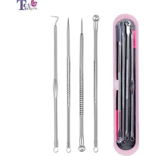 4pcs Beauty Tools Acne Needle Black Stitch Stainless Steel Removal Needles Face Skin Care Clip Pimple Tweezer Comedone Extractor