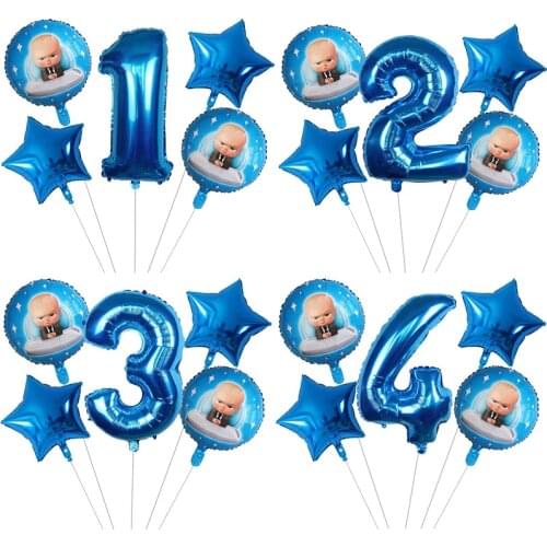 5pcs 18inch Star Baby Boss Foil Balloons Set 30inch Blue Number Globos Baby Shower Children Birthday Party Decorations Kids Toys
