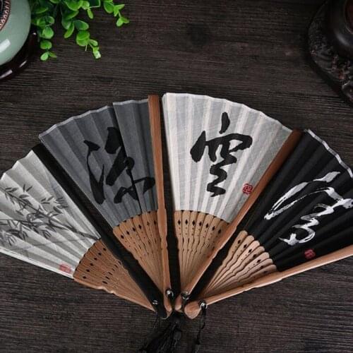 50pcs Linen Chinese Bamboo Folding Fan Hand Fans Wedding Favors and Gifts Party Decoration Craft Supplies ZA6550
