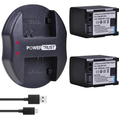 2x 2500mAh BP-819 Camera Battery and Dual USB Charger for Canon BP819, VIXIA HF10, HF11, HF20, HF21, HF100, HF200, HF G10
