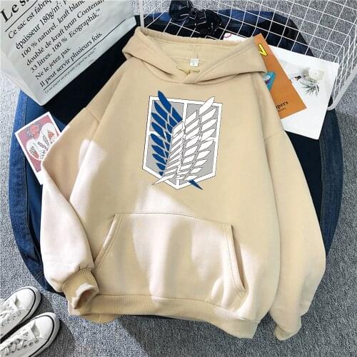 Attack On Titan Anime Freedom Tsubasa Print Hoody Men Hip Hop Style Hoodie Loose Warm Sweatshirt Autumn Fleece Pullover Clothing