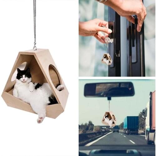 Auto Interior Accessories Flying Cat Pendant Wooden Cute Cat Model Car Ornaments Interior Decor Accessories