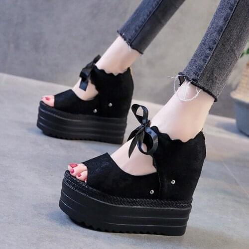 Platform Sandals Muffin Bottom 2021 Symphony Chunky 12CM Super High Heel Student Increase Summer Beach Shoes Sandalias Mujer