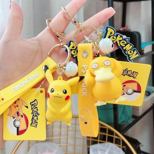 12 Style Genuine Pokemon Action Figure Pikachu Keychain Pokémon Keychain Squirtle Psyduck Keychain Model Car Keychain
