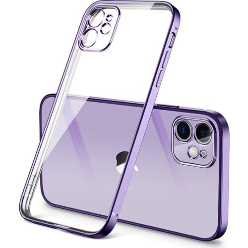 Luxury Plating Square Frame Matte Soft Silicone Case For iPhone 11 12 Pro Max Mini XR X XS 6 7 8 Plus SE 2020 Transparent Cover