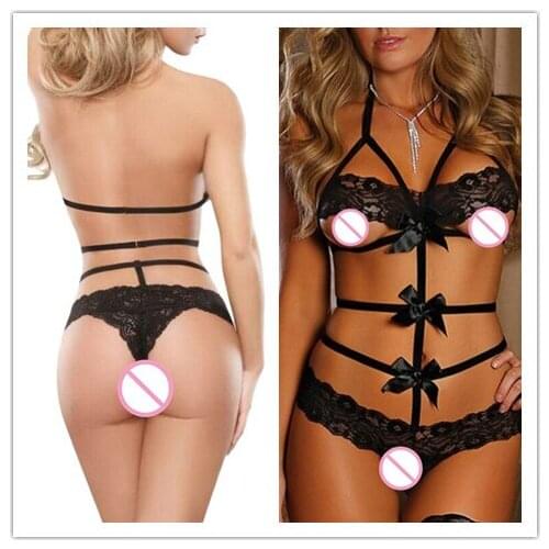 Black Hollow Out Bow Erotic Lingerie Sexy Lingerie Hot Costumes Temptation Transparent Underwear For Women 2019 Fashion