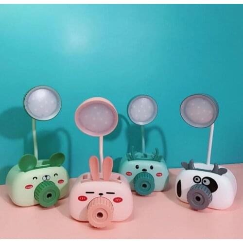 Cartoon Piggy Pen Holder Pencil Sharpener Mini Table Lamp USB Charger LED Light Child Student Eye Protection Lamp