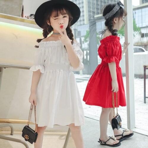 Ruffle Kids Off Shoulder For Girls Dress Summer Cotton Big Girl Dresses Casual Party Chidlren Girl Sundress Vestidos For 4-13T