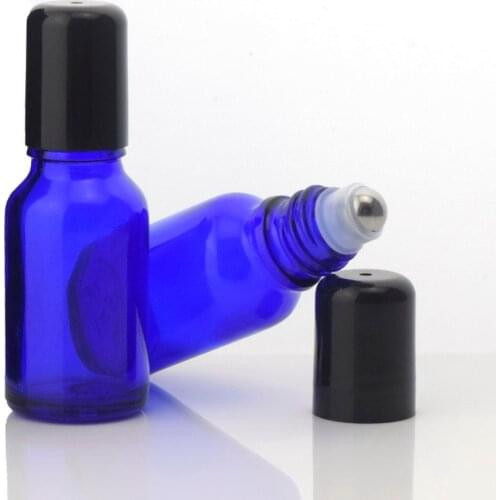 12pcs 15ml Roll On Bottles For Essential Oils Empty Blue Glass Perfume With Stainless Steel Roller Ball Lip Gloss Packaging