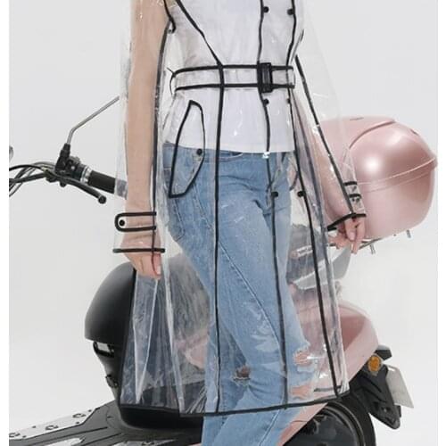 Hot Women Transparent Raincoat Belted Waterproof Jacket Clear Rain Hooded Coat Poncho Household Products