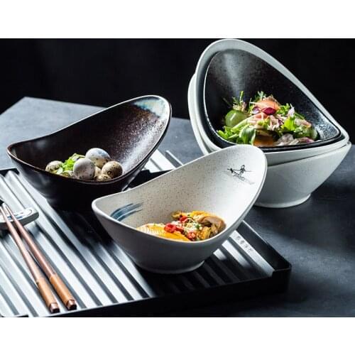 Japanese style ceramic bowls Yuanbao bowls and large bowls household soup bowls vegetable bowls and fruit salad bowls tableware