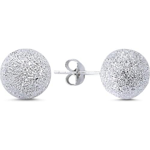 KUTAYDAN 10mm Laser Ball Earrings 925 Sterling Silver