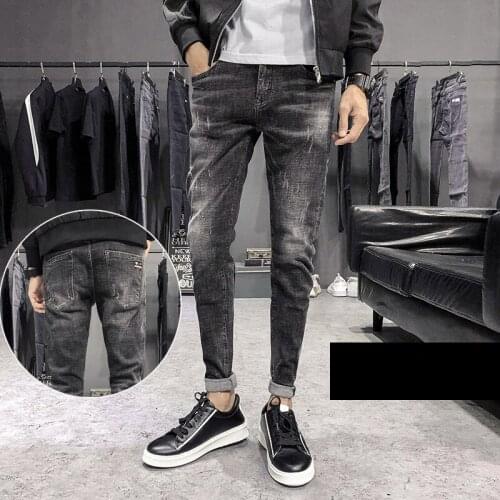 Summer thin 2020 fashion teenagers smoky gray Denim jeans mens brand Korean feet pants stretch thin wild trend pencil trousers