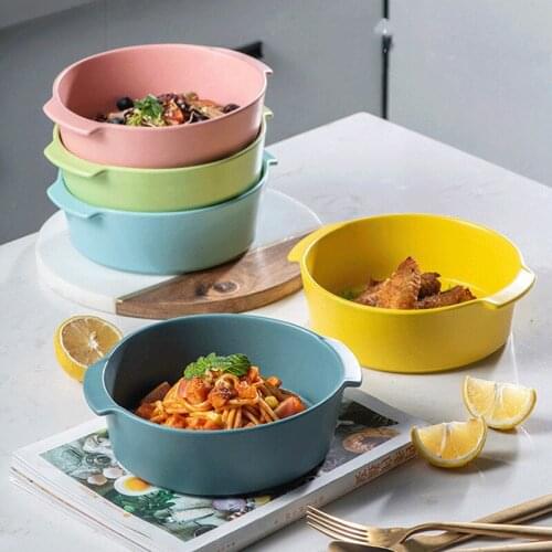 Nordic matte tableware binaural ceramic baking bowl household kitchen pure color soup bowl baked rice bowl