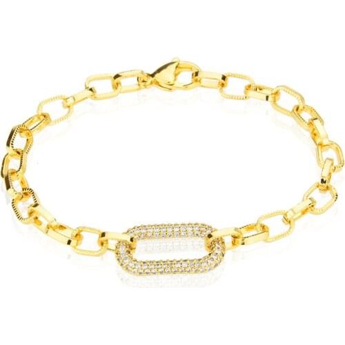 Trendy White/Red Rhinestone Geometric Square Bracelet Simple Gold Link Chain Bracelets for Women Female Jewelry Pulseras