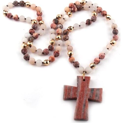 MOODPC Fashion Bohemian Tribal Jewelry Multi Stones Beads long Knotted Cross Ethnic Necklace For Women Ethnic Necklace