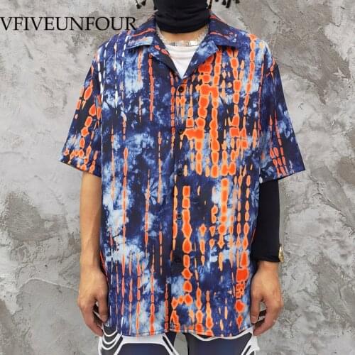 VFIVE UNFOUR Digital Tie Dye Printing Shirts Streetwear Summer Buttons Down Casual Shirts Mens Funny Graphic Hawaiian Shirt