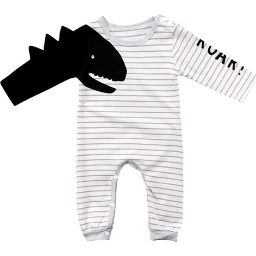 Newborn Toddler Baby Boys Dinosaur Stripe Romper Jumpsuits Long Sleeve Cotton Baby Outfits Spring Autumn Boys Clothes