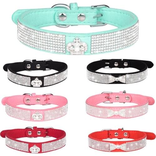 Rhinestone Pet Dog Collar with Bow for Small Medium Dogs Crown Bling Puppy Cat Collars Accessories suministros para perros