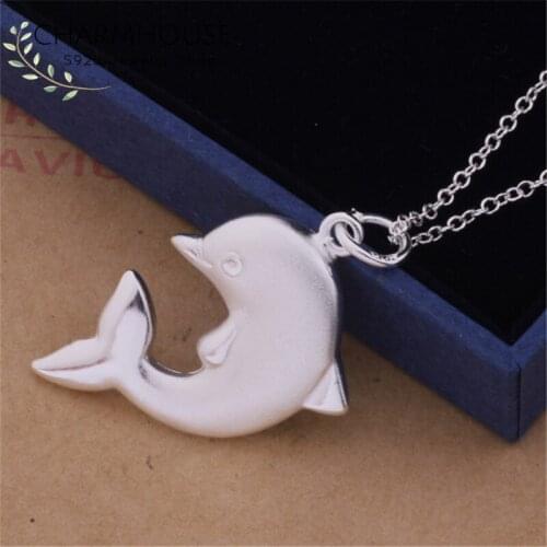 Silver 925 Necklaces For Women Dolphin Pendant & Necklace Link Chain Collier Choker Fashion Jewelry Accessories Party Gifts