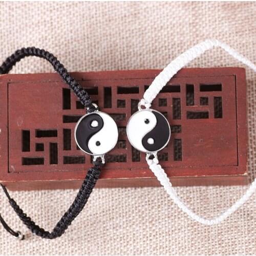 Couple Bracelets Leather Cord Braid Chain Bracelet Chinese Yin Yang Tai Chi Alloy Pendant Woven Lover Bracelet Birthday Gift