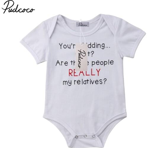 Pudcoco 2020 Summer Toddler Baby Girl Boy Clothes Funny Printed Bodysuit Romper Jumpsuit Outfits Cotton Clothing