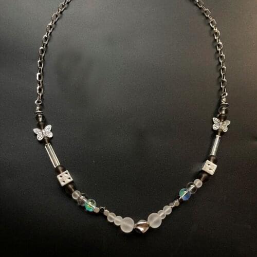 Butterfly Adjustable Choker Lucky Dice Beaded Stainless Steel Chain Necklace K3ND